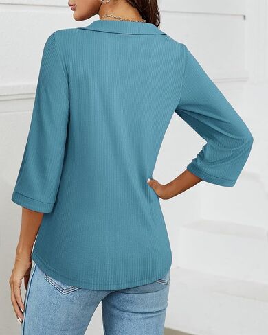 MCKOL Womens 3/4 Sleeve V Neck Polo Shirts Dressy Casual Tops Work Collared Blouses in Saudi Arabia