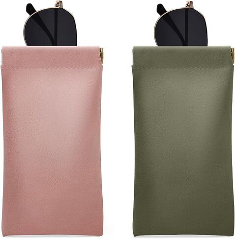 Glasses Case 2 Pcs Soft Squeeze Top Sunglass Pouch, Portable Leather Eyeglass Cases for Women in Kuwait
