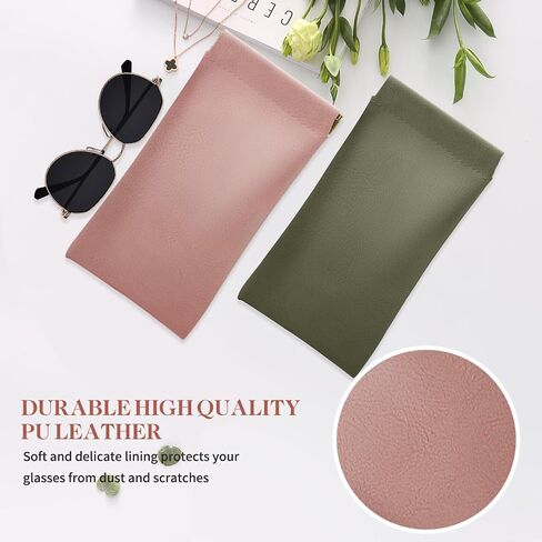 Glasses Case 2 Pcs Soft Squeeze Top Sunglass Pouch, Portable Leather Eyeglass Cases for Women in Kuwait