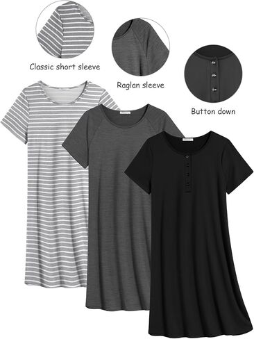 Ekouaer 3 Pack Nightgowns for Women Short Sleeve Sleepshirt Button Down Nightshirt Soft Pajamas Dress Casual Sleepwear in Saudi Arabia