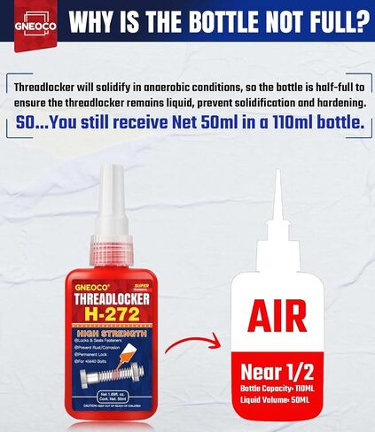 ThreadLocker Red 272 50 مل، قفل خيط عالي القوة محكم للصواميل والمسامير والمثبتات والمعادن، غراء معدني معالج لاهوائي لمنع الارتخاء والتآكل (50 مل/عبوة واحدة) in Kuwait