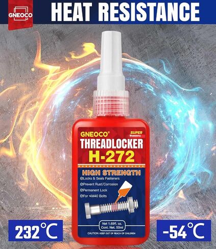 ThreadLocker Red 272 50 مل، قفل خيط عالي القوة محكم للصواميل والمسامير والمثبتات والمعادن، غراء معدني معالج لاهوائي لمنع الارتخاء والتآكل (50 مل/عبوة واحدة) in Kuwait