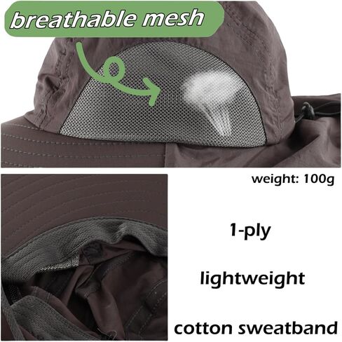 LLmoway Wide Brim Sun Hat with Neck Flap for Men Women Summer Outdoor UV Protection Breathable Fishing Hats with Strap in Saudi Arabia