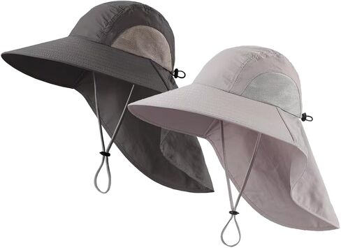 LLmoway Wide Brim Sun Hat with Neck Flap for Men Women Summer Outdoor UV Protection Breathable Fishing Hats with Strap in Saudi Arabia