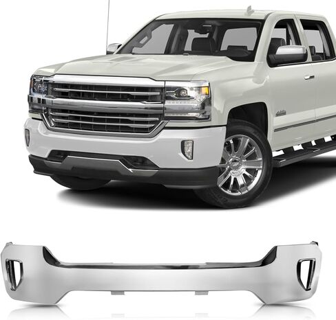 KYX Chrome Steel Front Bumper Compatible for 2016-2018 Chevrolet Silverado 1500/2019 Silverado 1500 LD with Fog Light Holes, without Park Assist Sensor Holes, Front Bumper Face Bar, GM1002861 in Saudi Arabia