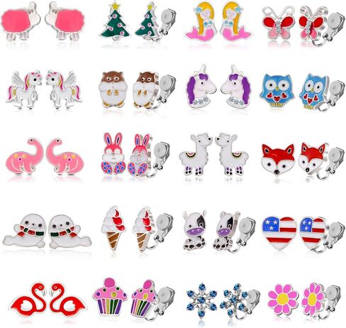 20 Pairs Kids Clip-on Earrings - Cute Animal Designs, Non-Pierced for Girls in Kuwait