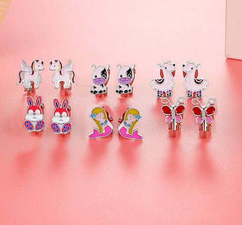 20 Pairs Kids Clip-on Earrings - Cute Animal Designs, Non-Pierced for Girls in Kuwait