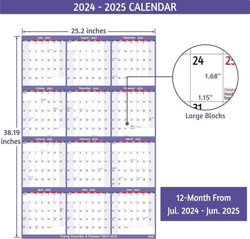 Yearly Wall Calendar 2026 - Large Yearly Calendar 2026, Jan 2026 - Dec 2026, 25.2" x 38.2" (Open), 2026 Calendar, Large Wall Calendar 2026, Full Year Paper with Notes, Thicker Paper - Multi in Saudi Arabia