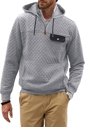 JMIERR Men's Quilted Hoodies Casual Long Sleeve Quarter-Zip Pullover Sweatshirt with Pockets in Saudi Arabia