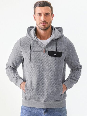 JMIERR Men's Quilted Hoodies Casual Long Sleeve Quarter-Zip Pullover Sweatshirt with Pockets in Saudi Arabia