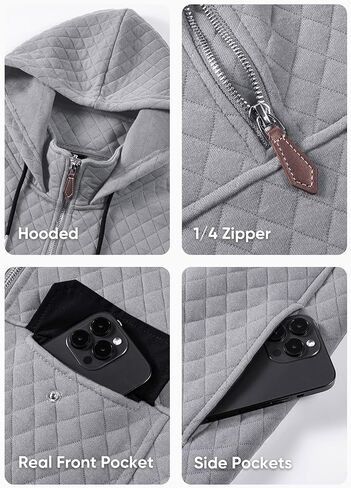 JMIERR Men's Quilted Hoodies Casual Long Sleeve Quarter-Zip Pullover Sweatshirt with Pockets in Saudi Arabia