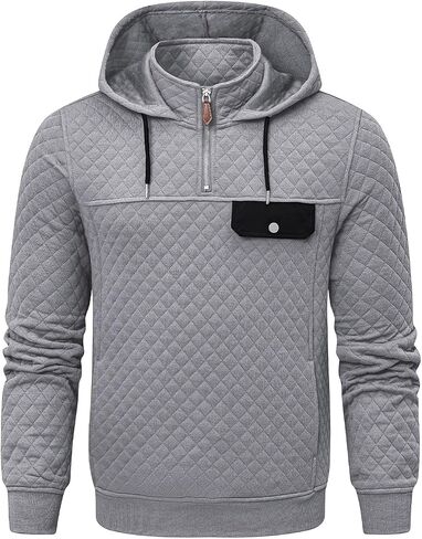 JMIERR Men's Quilted Hoodies Casual Long Sleeve Quarter-Zip Pullover Sweatshirt with Pockets in Saudi Arabia
