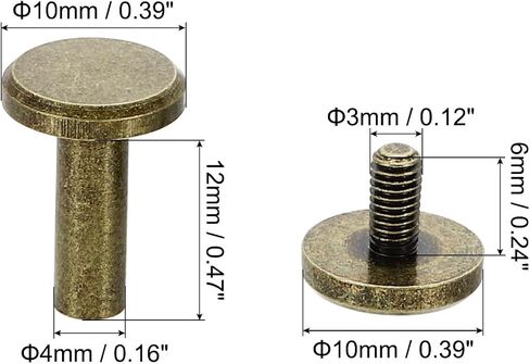 براغي شيكاغو M4x12mm من باتيكل، 25 مجموعة من مسامير شيكاغو النحاسية المشقوقة والمسامير اللولبية لألبومات الصور الخاصة بحزام الجلد، برونزية in Saudi Arabia