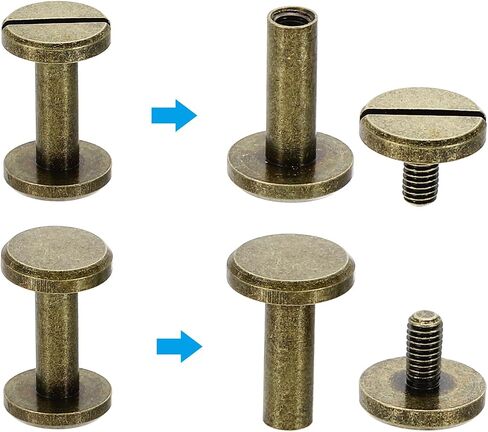 براغي شيكاغو M4x12mm من باتيكل، 25 مجموعة من مسامير شيكاغو النحاسية المشقوقة والمسامير اللولبية لألبومات الصور الخاصة بحزام الجلد، برونزية in Saudi Arabia