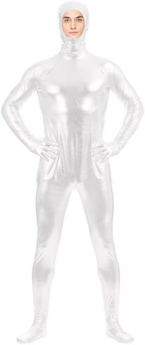 Men's and Women's Shiny Spandex Open Face Metallic Zentai Bodysuit in Saudi Arabia