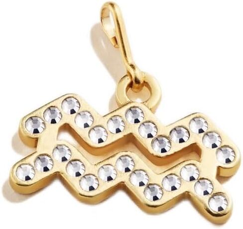 محطة سلسلة سحر Alex and Ani Zodiac Aquarius Pavé Crystal Charm، برج الدلو، مطلية بالذهب عيار 14 قيراطًا فوق الفضة الاسترليني، كريستالات شفافة، مقاس سحر 0.64 بوصة عرض × 0.36 بوصة ارتفاع in Saudi Arabia