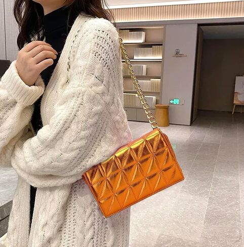 Small Metallic Glossy PU Leather Shoulder Bag Clutch Handbags for Women Fashion Chain Ladies Purse in Saudi Arabia