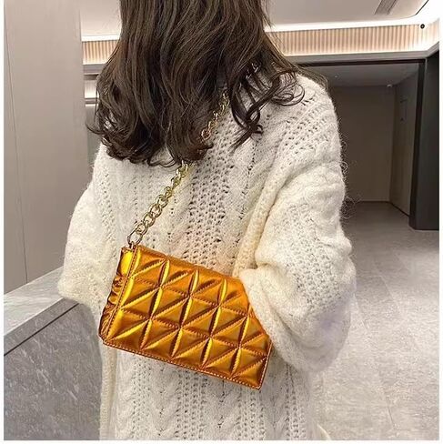 Small Metallic Glossy PU Leather Shoulder Bag Clutch Handbags for Women Fashion Chain Ladies Purse in Saudi Arabia