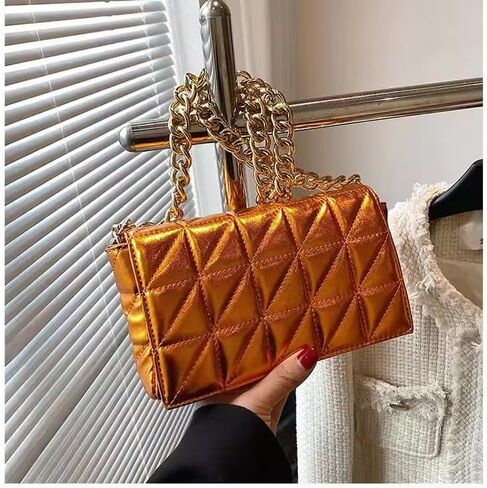 Small Metallic Glossy PU Leather Shoulder Bag Clutch Handbags for Women Fashion Chain Ladies Purse in Saudi Arabia