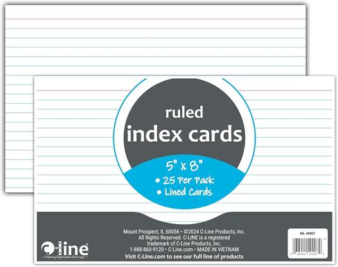 C-Line 5" x 8" Index Cards, White, Ruled, 25/PK (49907) in Saudi Arabia