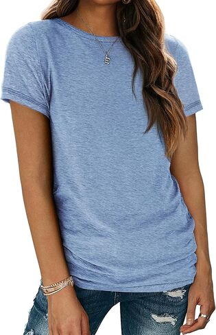 ATHMILE Womens Short Sleeve Round Neck Shirts Summer Top Fashion Basic Tee in Saudi Arabia