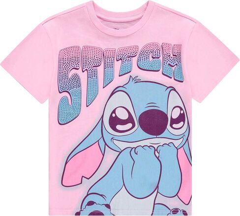 Disney Lilo and Stitch Girls Short Sleeve T-Shirt- Stitch & Angel Girls Tee with Rhinestones Sizes 4-16 in Saudi Arabia
