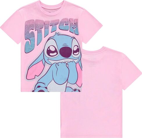 Disney Lilo and Stitch Girls Short Sleeve T-Shirt- Stitch & Angel Girls Tee with Rhinestones Sizes 4-16 in Saudi Arabia