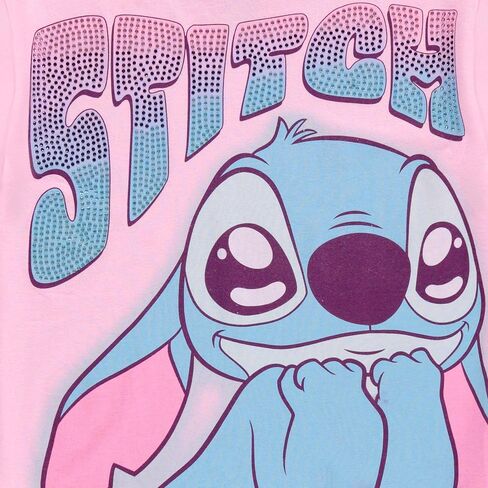 Disney Lilo and Stitch Girls Short Sleeve T-Shirt- Stitch & Angel Girls Tee with Rhinestones Sizes 4-16 in Saudi Arabia