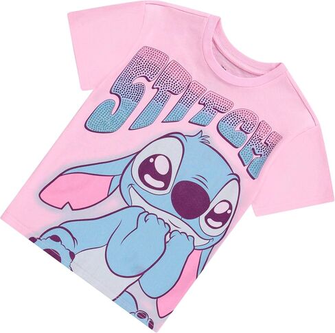 Disney Lilo and Stitch Girls Short Sleeve T-Shirt- Stitch & Angel Girls Tee with Rhinestones Sizes 4-16 in Saudi Arabia