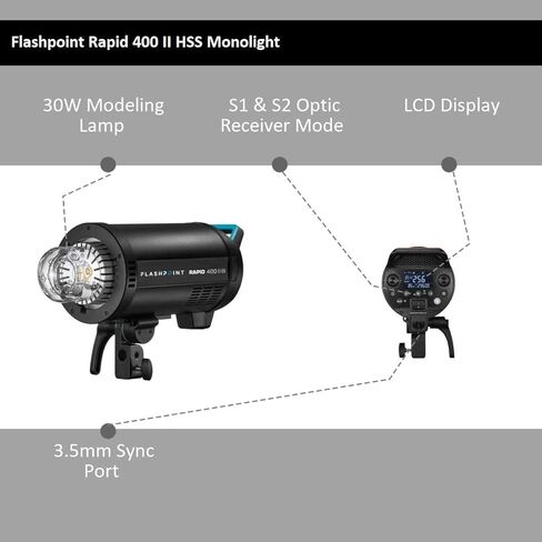 Flashpoint Rapid 400 II HSS Monolight with Built-in R2 2.4GHz Radio Remote System, Bowens Mount in Kuwait