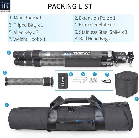 INNOREL KT364C Compact 10-Layer Carbon Fiber Camera Tripod 36mm Big Tube Professional Travel Tripod for Digital DSLR Video Camcorder Heavy Duty Camera Stand Load 66.1lb/30kg with Center Column in Saudi Arabia