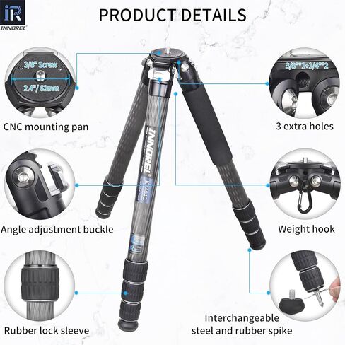 INNOREL KT364C Compact 10-Layer Carbon Fiber Camera Tripod 36mm Big Tube Professional Travel Tripod for Digital DSLR Video Camcorder Heavy Duty Camera Stand Load 66.1lb/30kg with Center Column in Saudi Arabia