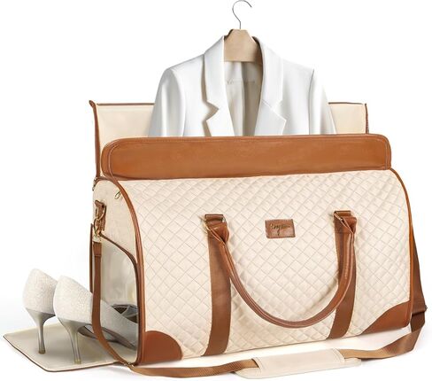 Convertible Duffle Garment Bag for Women, Garment Duffle Bags for Travel, Large Carry On Weekender Bag with Shoe Pouch, 2 in 1 Hanging Suitcase Suit, Gifts for Women, Beige in Kuwait