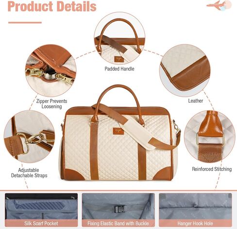Convertible Duffle Garment Bag for Women, Garment Duffle Bags for Travel, Large Carry On Weekender Bag with Shoe Pouch, 2 in 1 Hanging Suitcase Suit, Gifts for Women, Beige in Kuwait