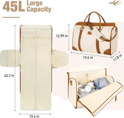 Convertible Duffle Garment Bag for Women, Garment Duffle Bags for Travel, Large Carry On Weekender Bag with Shoe Pouch, 2 in 1 Hanging Suitcase Suit, Gifts for Women, Beige in Kuwait