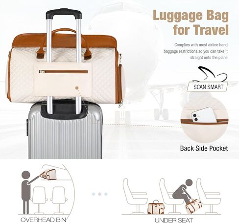 Convertible Duffle Garment Bag for Women, Garment Duffle Bags for Travel, Large Carry On Weekender Bag with Shoe Pouch, 2 in 1 Hanging Suitcase Suit, Gifts for Women, Beige in Kuwait