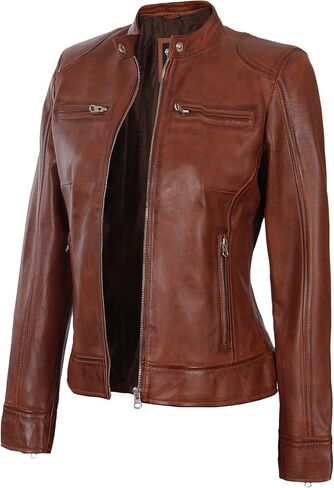 Leather Jacket Women - Real Lambskin Leather Dodg Women Biker Motorcycle Leather Jackets For Womens in Saudi Arabia