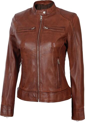 Leather Jacket Women - Real Lambskin Leather Dodg Women Biker Motorcycle Leather Jackets For Womens in Saudi Arabia