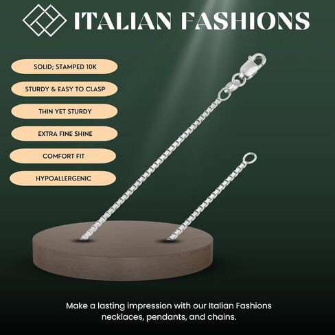 REAL Solid 10K Yellow or White Gold 0.50mm - 1.3mm Diamond-Cut Square Mirror Box Veneziana Chain Necklace with Lobster Claw Clasp | Multiple Lengths Available | Men Women | MADE IN ITALY in Kuwait