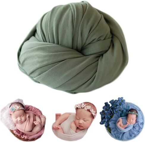 Coberllus Newborn Baby Photo Props Blanket Stretch Without Wrinkle Wrap Swaddle for Boy Girls Photography Shoot (Green) in Saudi Arabia