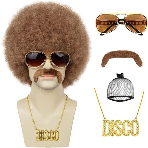 Mens Afro Wig for 70s Disco Rocker Party Black Afro Wig for Men and Women Unisex Adult Afro Wigs for Daily and Party Use (Black) in Saudi Arabia