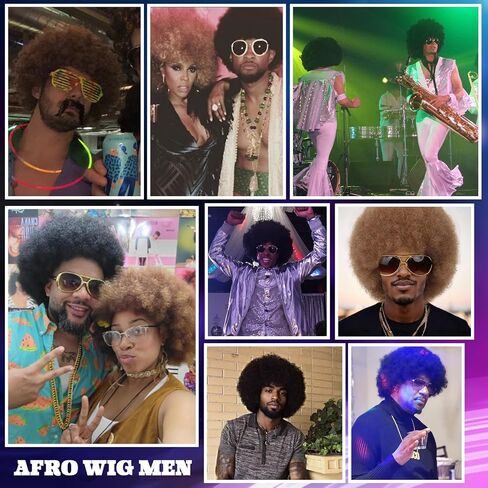 Mens Afro Wig for 70s Disco Rocker Party Black Afro Wig for Men and Women Unisex Adult Afro Wigs for Daily and Party Use (Black) in Saudi Arabia