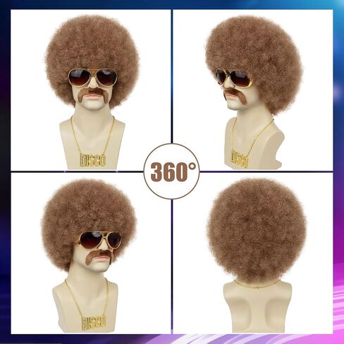 Mens Afro Wig for 70s Disco Rocker Party Black Afro Wig for Men and Women Unisex Adult Afro Wigs for Daily and Party Use (Black) in Saudi Arabia