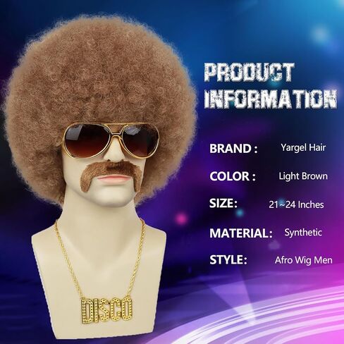 Mens Afro Wig for 70s Disco Rocker Party Black Afro Wig for Men and Women Unisex Adult Afro Wigs for Daily and Party Use (Black) in Saudi Arabia