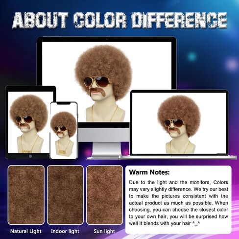 Mens Afro Wig for 70s Disco Rocker Party Black Afro Wig for Men and Women Unisex Adult Afro Wigs for Daily and Party Use (Black) in Saudi Arabia