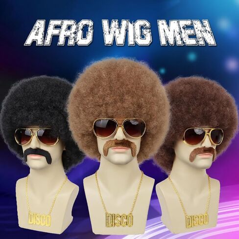 Mens Afro Wig for 70s Disco Rocker Party Black Afro Wig for Men and Women Unisex Adult Afro Wigs for Daily and Party Use (Black) in Saudi Arabia