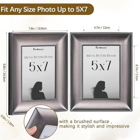 Fun Memories 5x7 Metal Picture Frame, Wide Picture Frames with Tempered Real Glass, Decorative Modern Photo Frame for Wall & Tabletop Display, Bronze in Saudi Arabia
