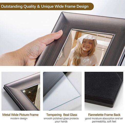 Fun Memories 5x7 Metal Picture Frame, Wide Picture Frames with Tempered Real Glass, Decorative Modern Photo Frame for Wall & Tabletop Display, Bronze in Saudi Arabia