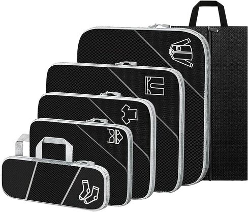 Compression Packing Cubes for Travel, 6 Set Packing Cubes for Travel Essentials, Ultralight Suitcase Organiser Bags Set for Travel, Expandable Luggage Travel Bags for Carry-on Luggage Suitcase (Grey) in Saudi Arabia