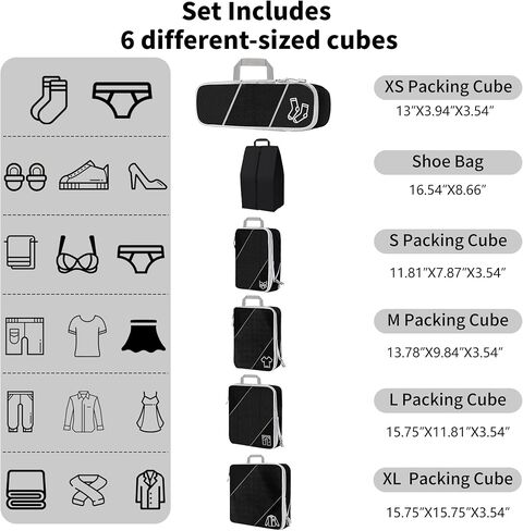 Compression Packing Cubes for Travel, 6 Set Packing Cubes for Travel Essentials, Ultralight Suitcase Organiser Bags Set for Travel, Expandable Luggage Travel Bags for Carry-on Luggage Suitcase (Grey) in Saudi Arabia